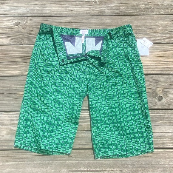 Laundry by Shelli Segal green navy geometric design Bermuda shorts New with tags - Picture 4 of 10